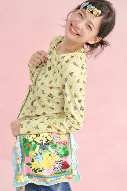 Yellow Plaid Cat Handkerchief Crossbody Bag