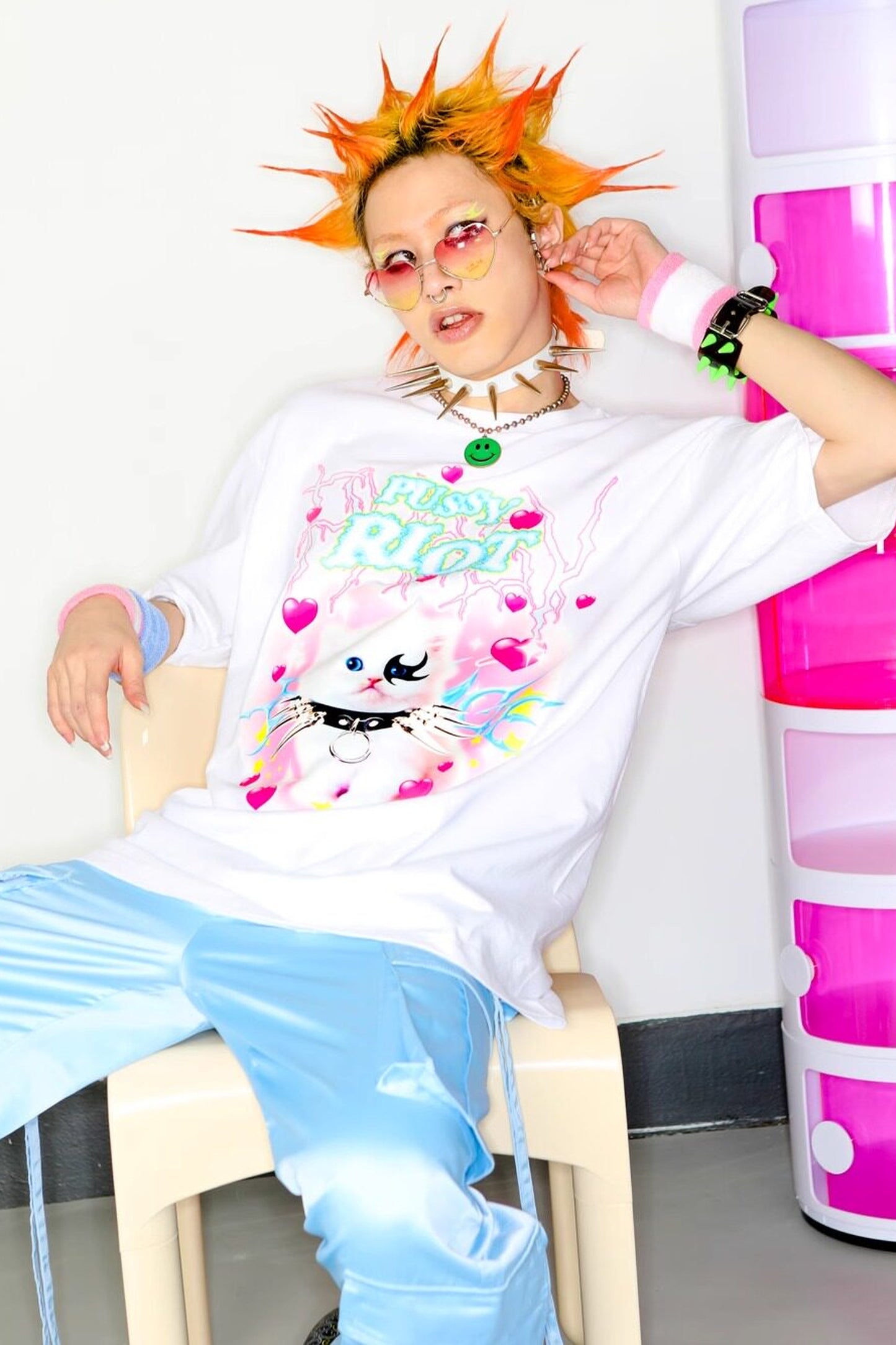 Y2K Punk Cat Oversize Blouse