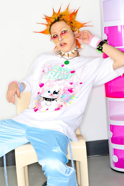 Y2K Punk Cat Oversize Blouse