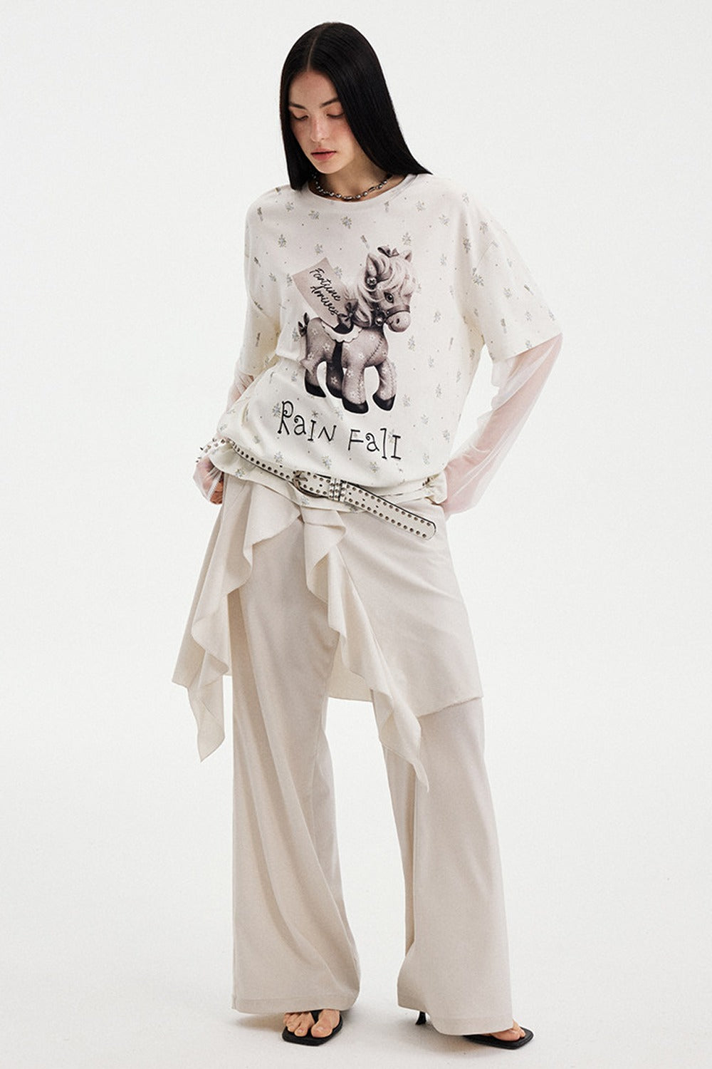Floral Print Pony Layered Blouse