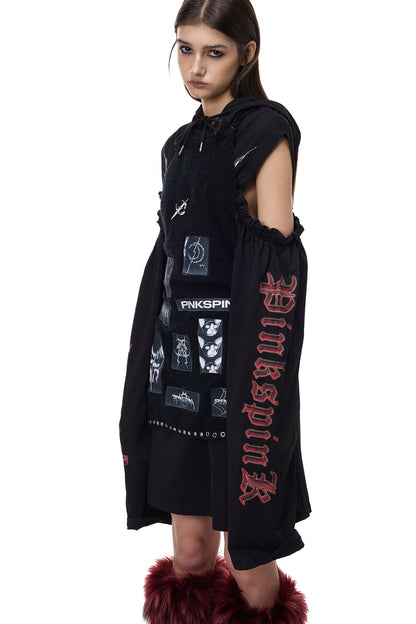 Punk Patchwork Knitted Hooded Sweater Dress