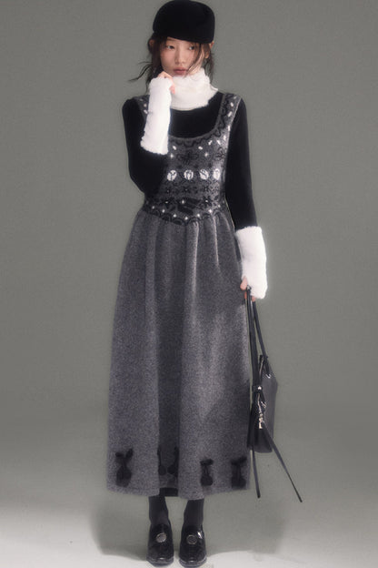 Tulip Bird Fair Isle Jacquard Knit Dress