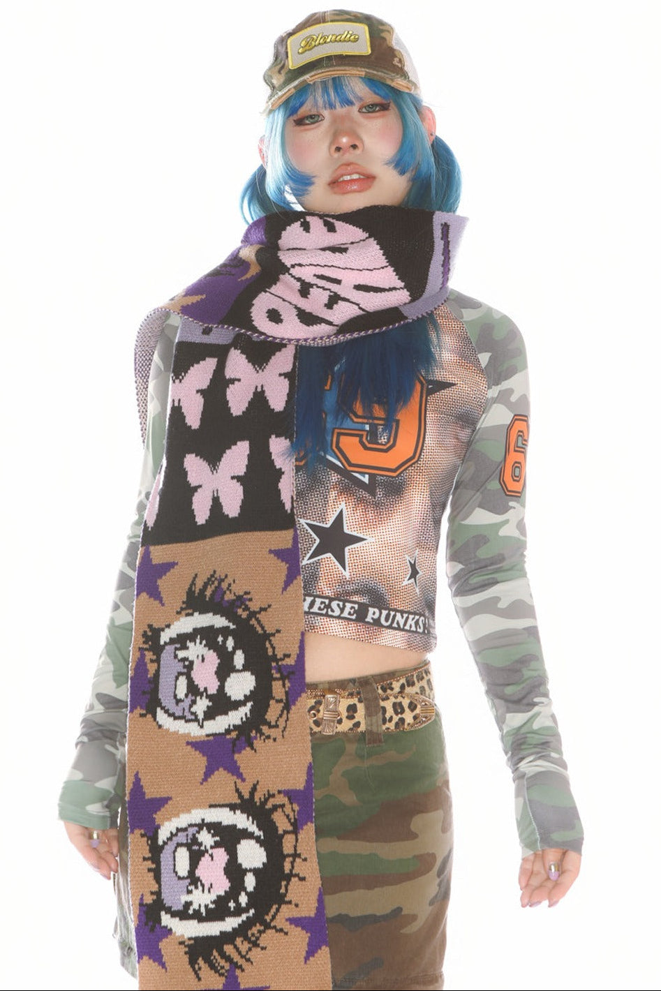 Comic Eye Knitted Long Scarf Set-Up