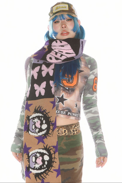 Comic Eye Knitted Long Scarf Set-Up