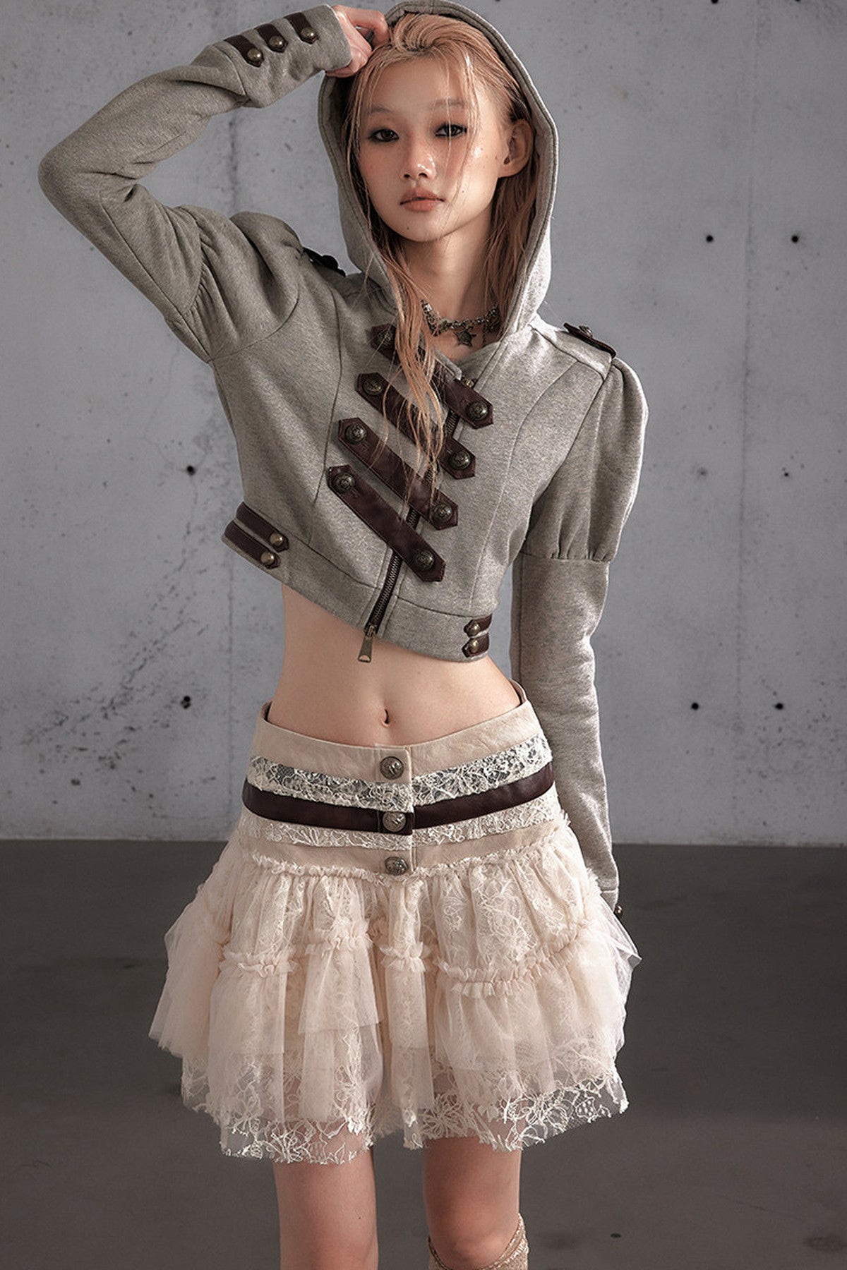 Lace Patchwork Pleated Multi-Layered Puffy Skirt