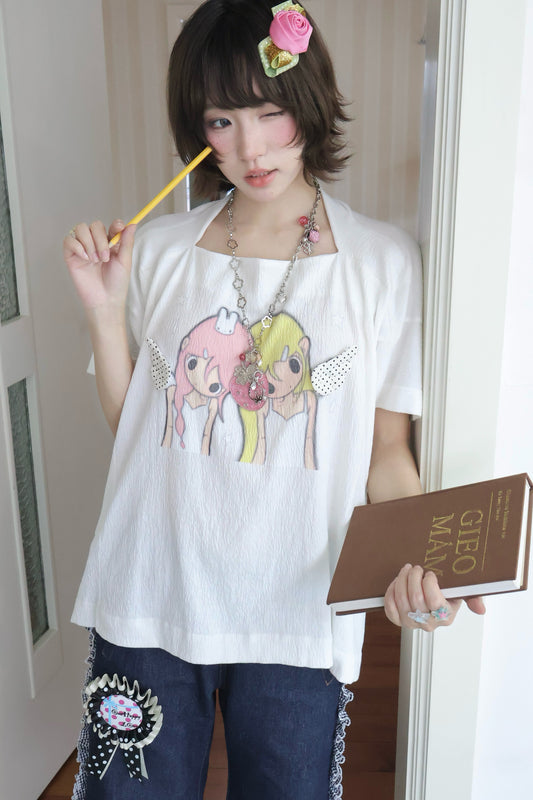 Loose Drop Shoulder Illustration Cotton Top