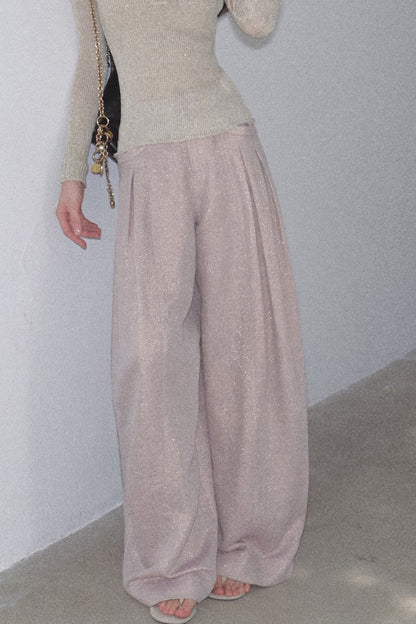 Goldene weite Seiden-Leinen-Hose