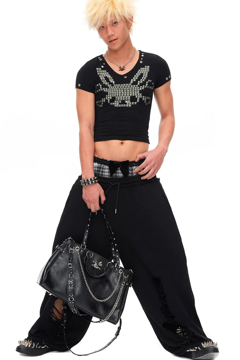 Velvet Bow Ripped Sweatpants