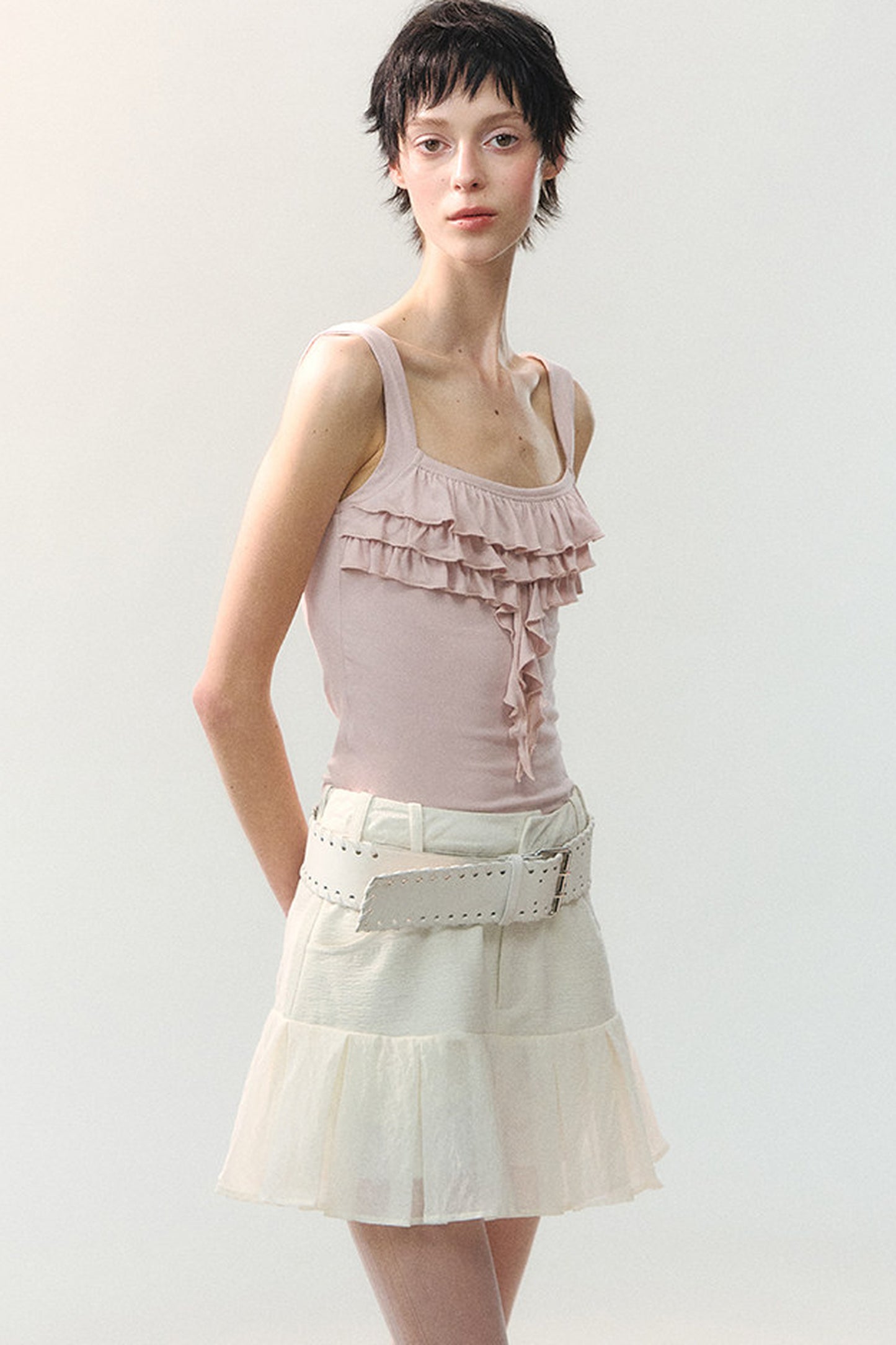 Textured Mesh Layered Mini Skirt