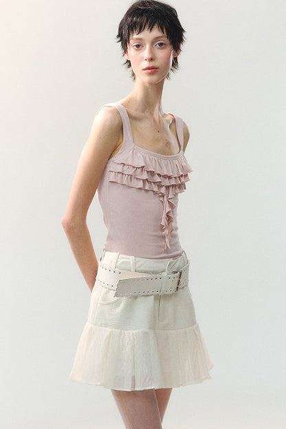 Textured Mesh Layered Mini Skirt