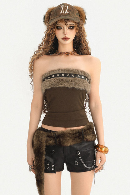 Fur Belt Ultra-Short Leather Shorts
