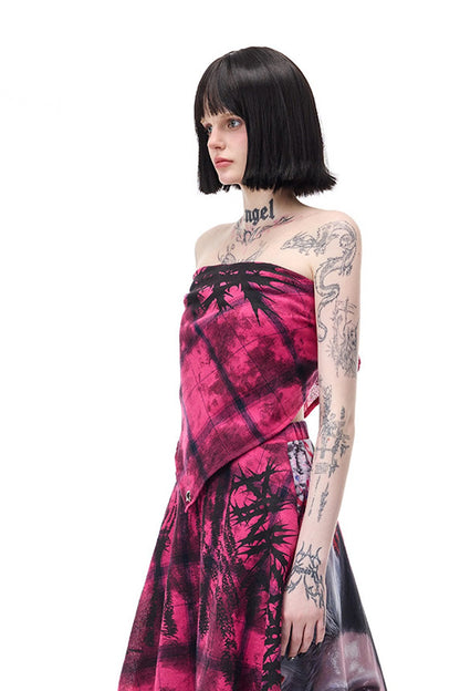 Top a fascia stile foulard quadrato con stampa di spine rosa