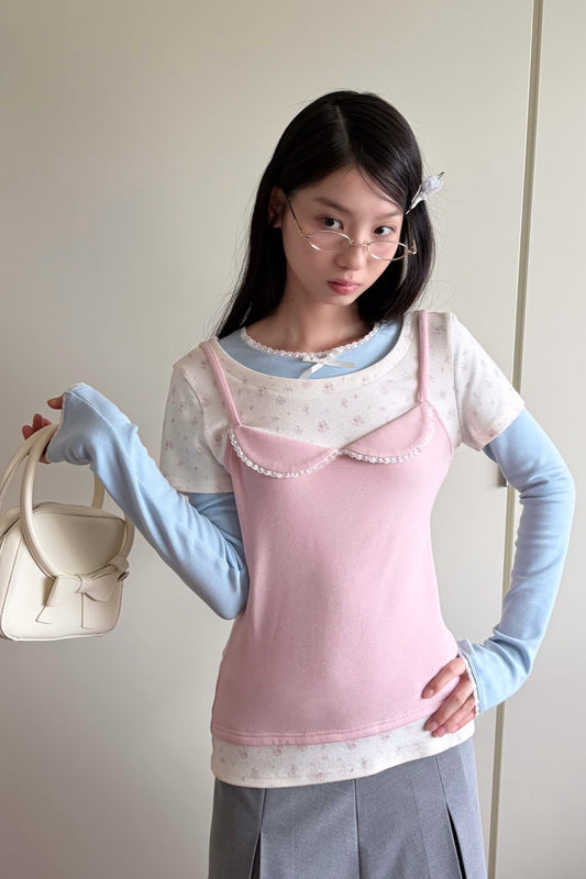 Patchwork Layered-Look Long-Sleeve T-Shirt