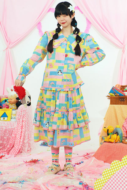 Patchwork Print Doll Collar Shirt