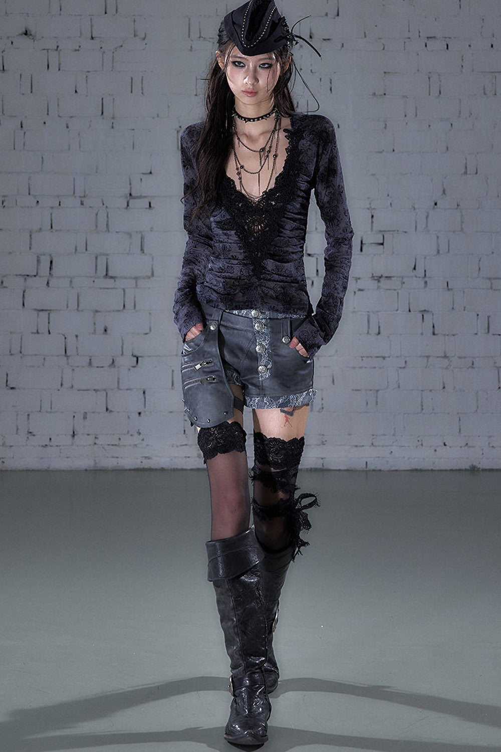 Asymmetrical Detachable Leather Shorts