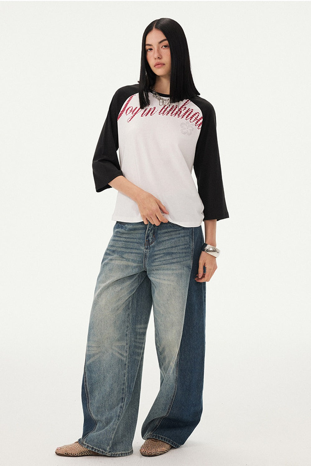 Oversized Slogan Print Raglan T-Shirt