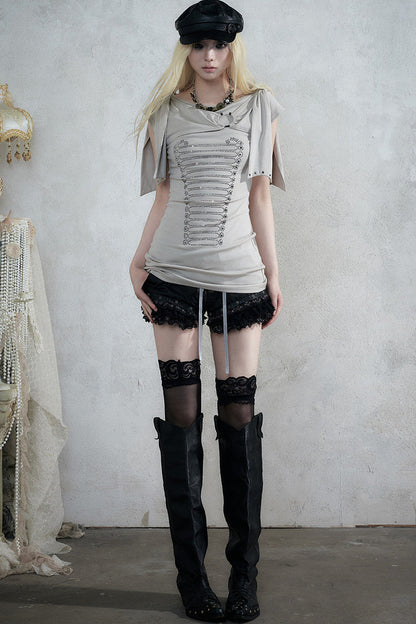 Rhinestone Corset Short-Sleeve Knit Dress