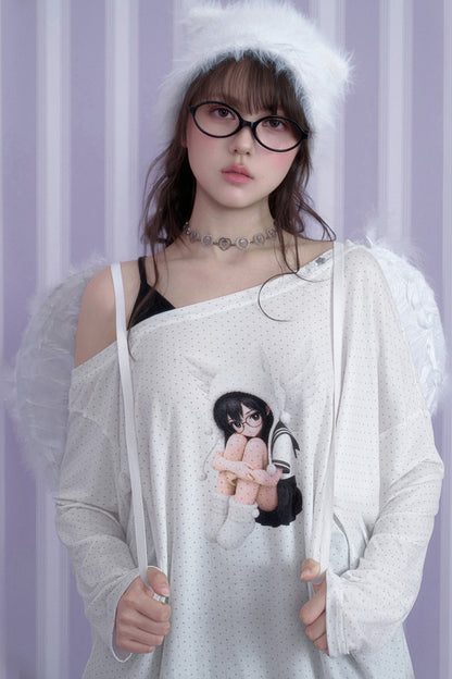White Star Off-Shoulder Layered-Look T-shirt