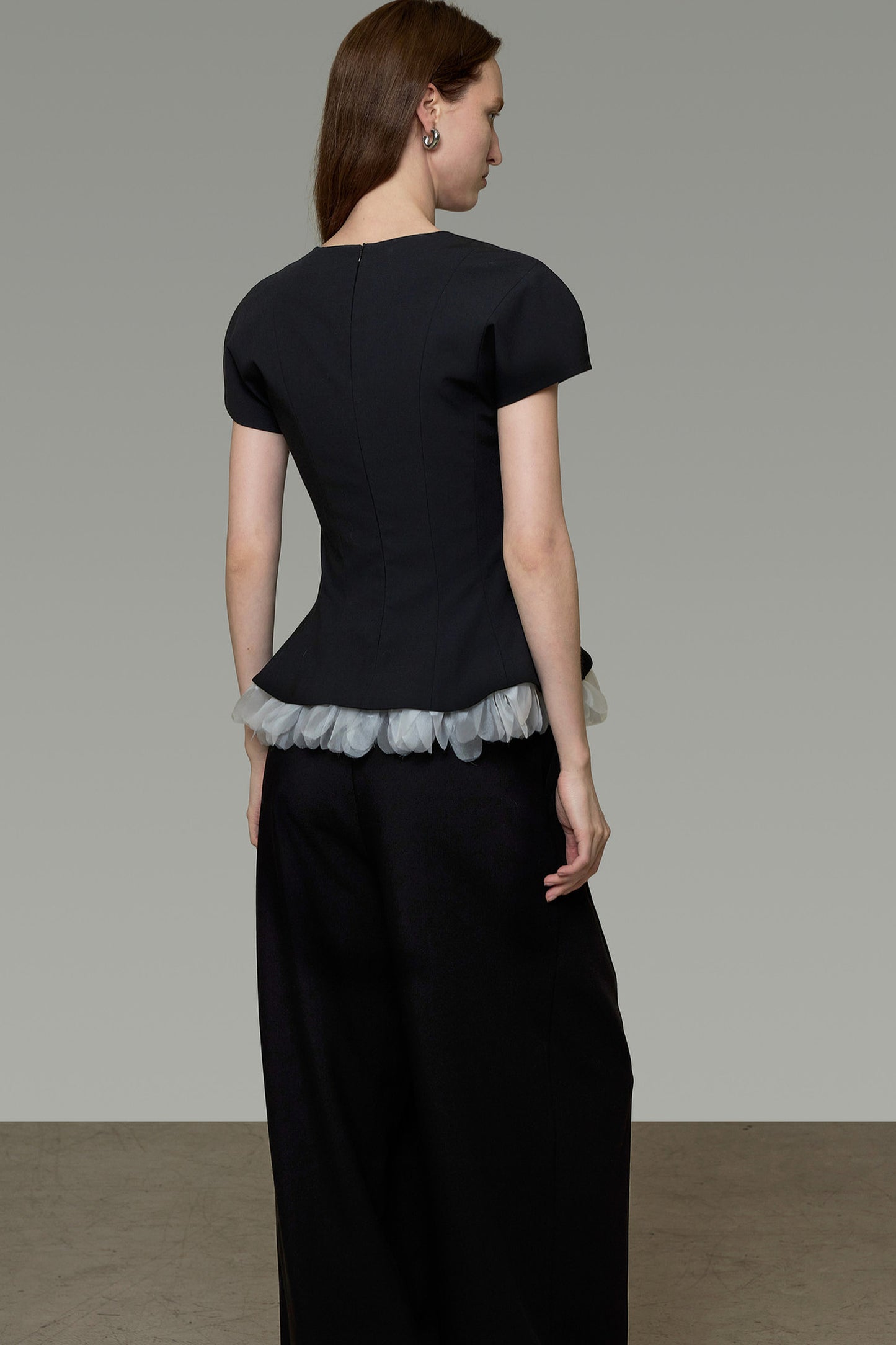 Color-Blocked U-Neck Waist-Cinching Blouse