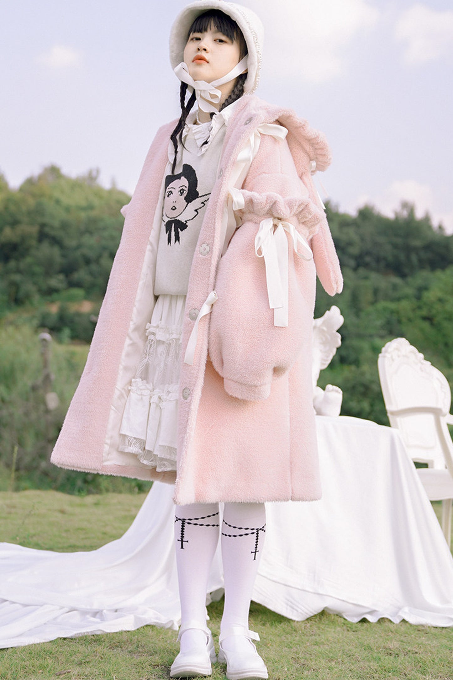 Bunny Ear Fluffy Bow Coat