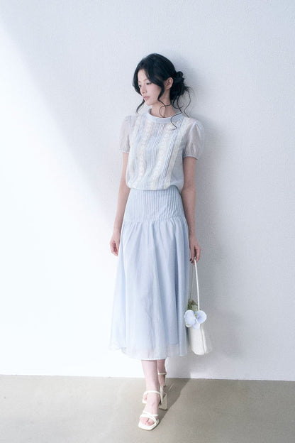 Lace Spliced Tencel Top and Skirt Set