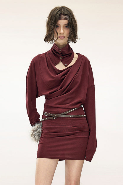 Tencel Cotton Pleated Asymmetrical Long-Sleeved Dress