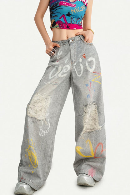 Heart Graffiti Ripped Jeans