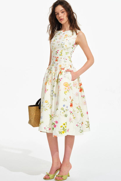 French Hand-painted Floral Tencel Dress