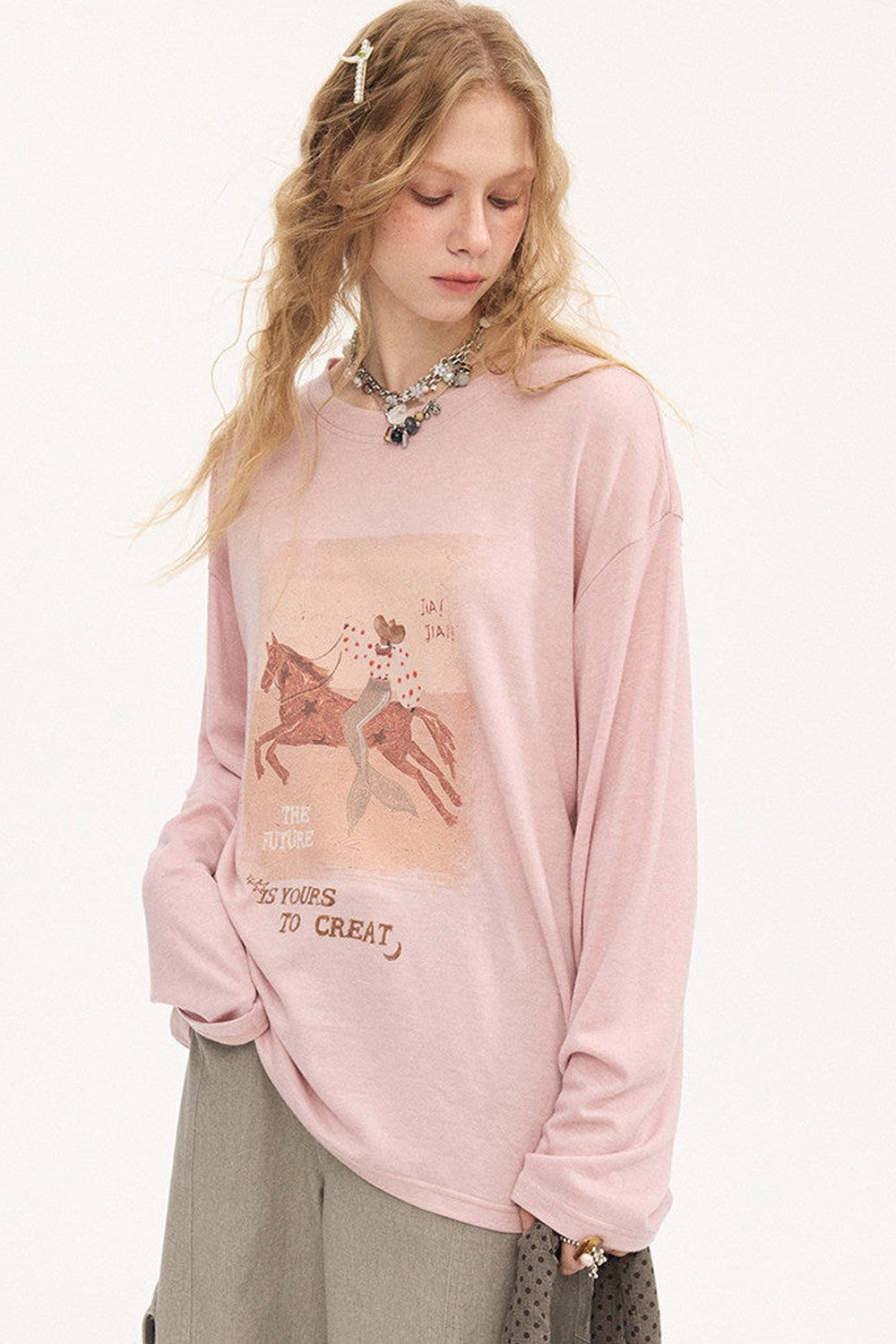 Galloping Horse Print Long Sleeve Tee