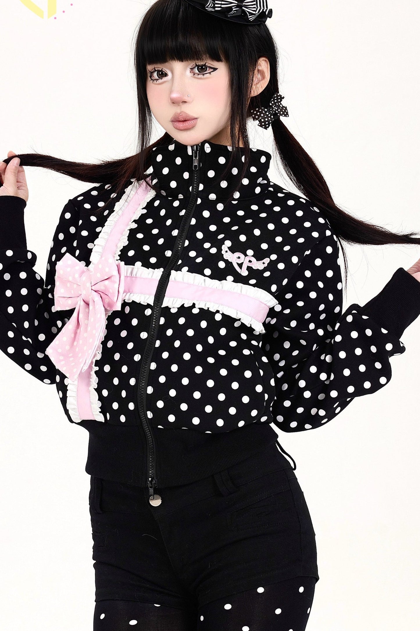 Polka Dot Bow Sweatshirt Jacket