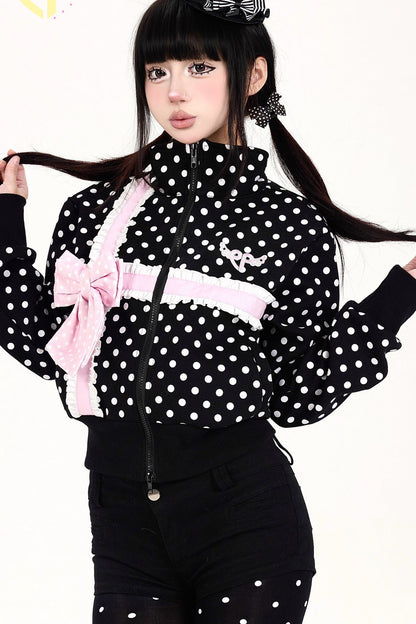 Polka Dot Bow Sweatshirt Jacket