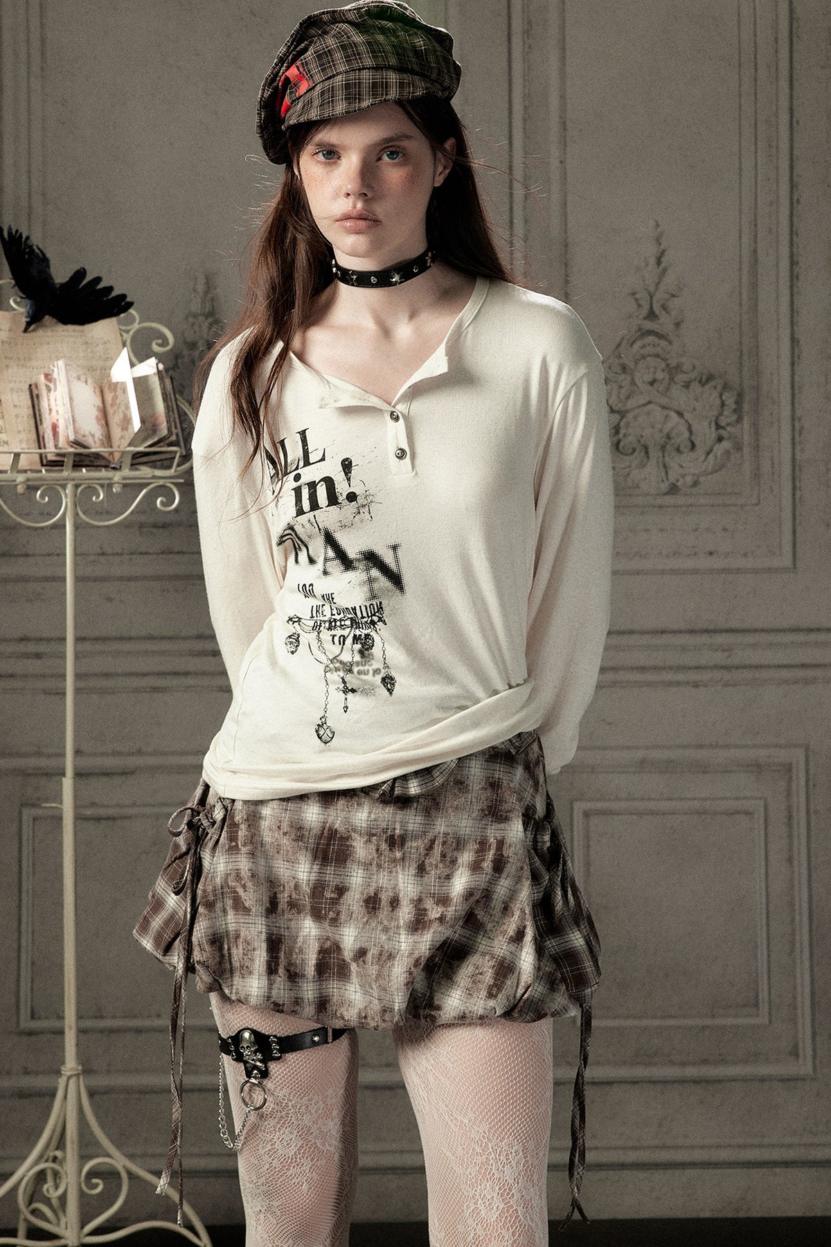 Beige Printed Long-Sleeved T-Shirt