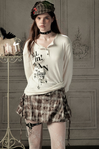 Beige Printed Long-Sleeved T-Shirt
