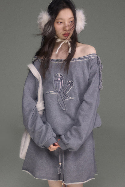 Bird And Tulip Raw Edge Patchwork Sweatshirt And Shorts Set