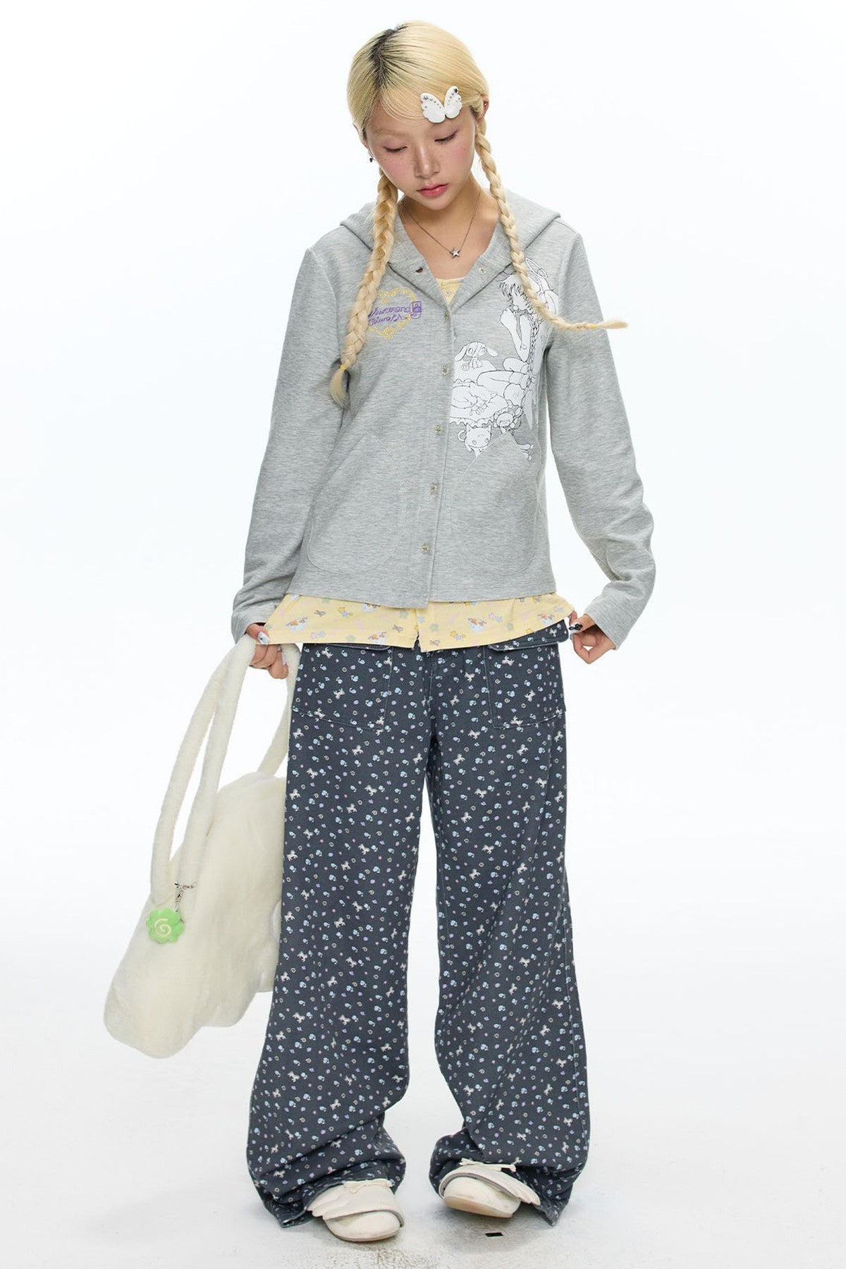 Frog Layered-Look Hooded Cardigan