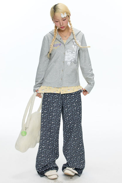 Frog Layered-Look Hooded Cardigan