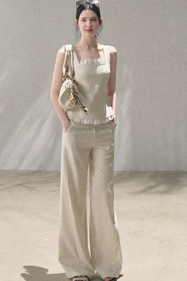 Linen Lace Patchwork Vest and Pants Set