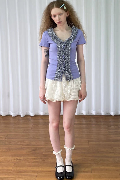 Purple Lace V-Neck Blouse