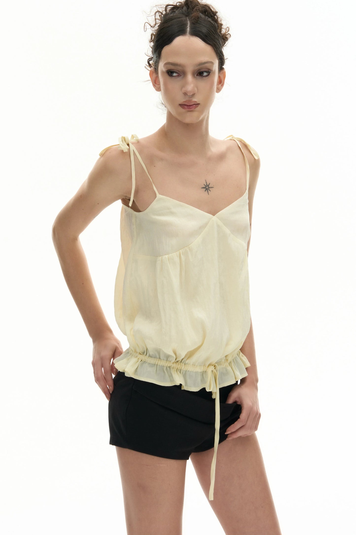 Slightly Glossy Loose Waist-Tie Camisole