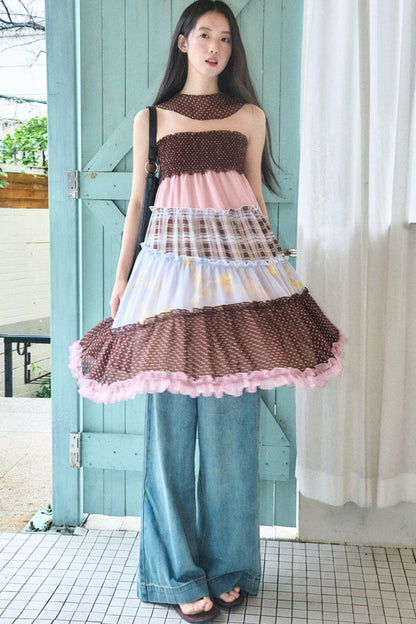 Brownie Tart Patchwork Tube Top Skirt