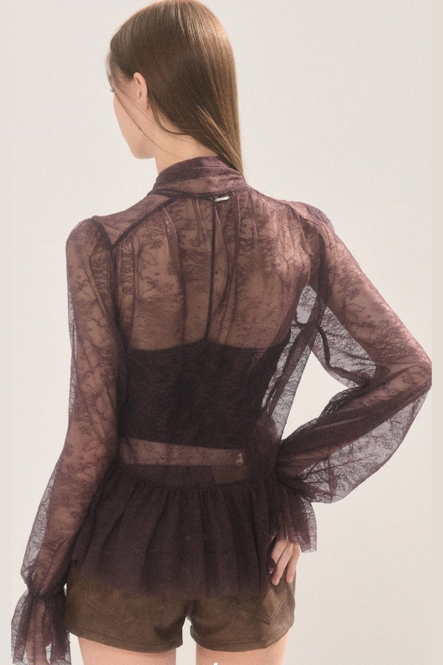 Tie-Neck Lace Blouse