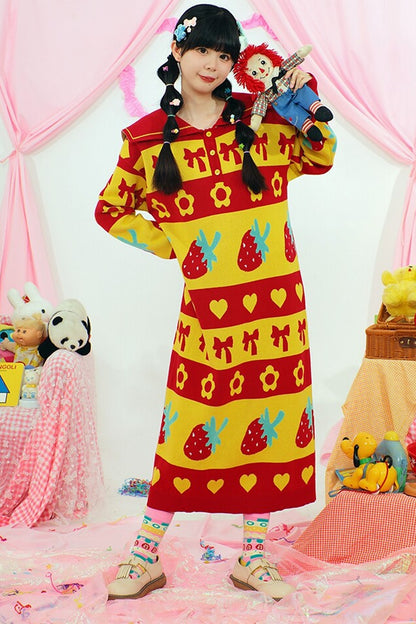 Erdbeer-Stricklangkleid