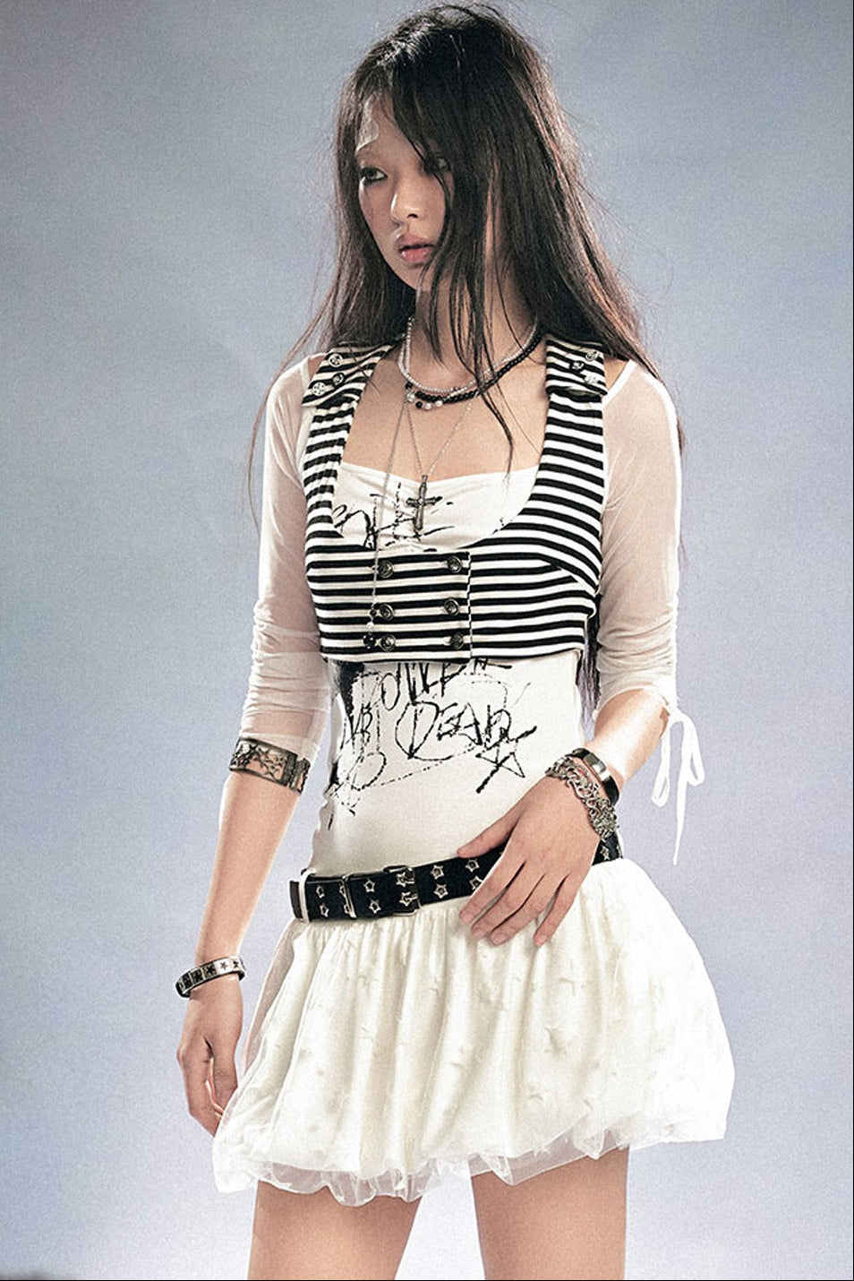 Patchwork Mesh Knit Dress Set-Up