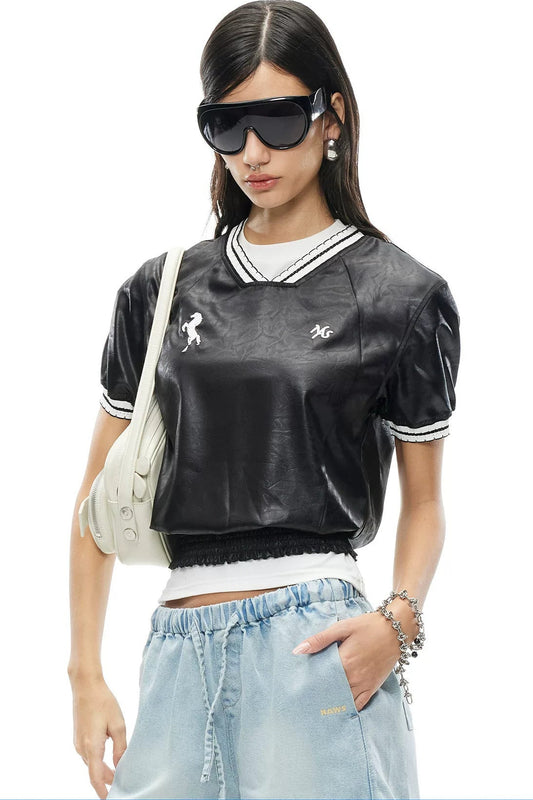 Textured Satin Embroidered Tee