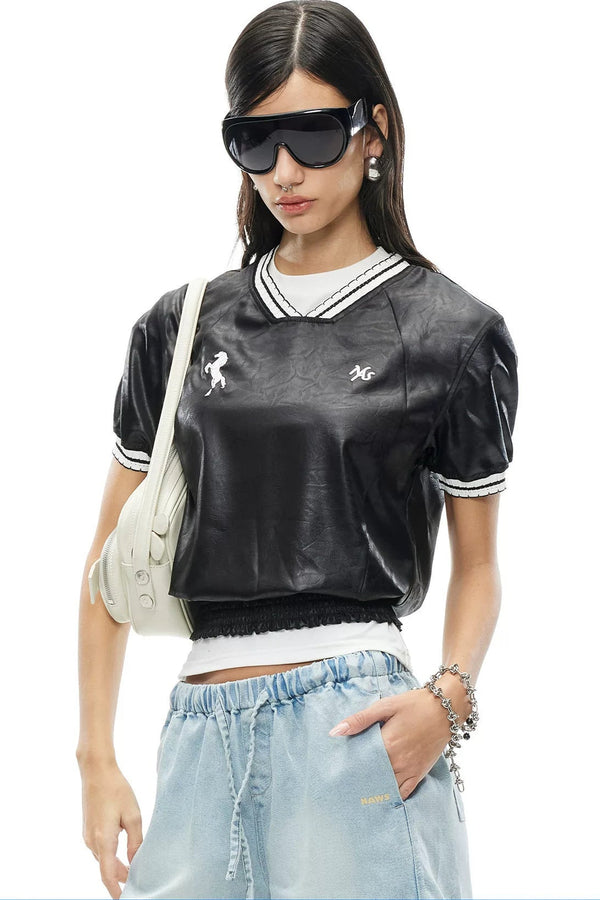Textured Satin Embroidered Tee