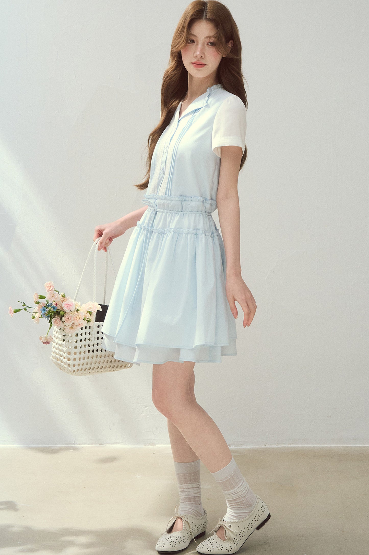 Sea Salt Blue Lyocell Layered Shirt Dress
