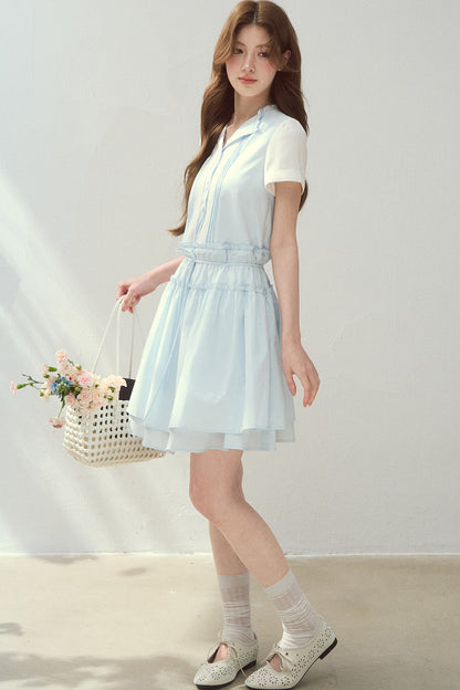 Sea Salt Blue Lyocell Layered Shirt Dress