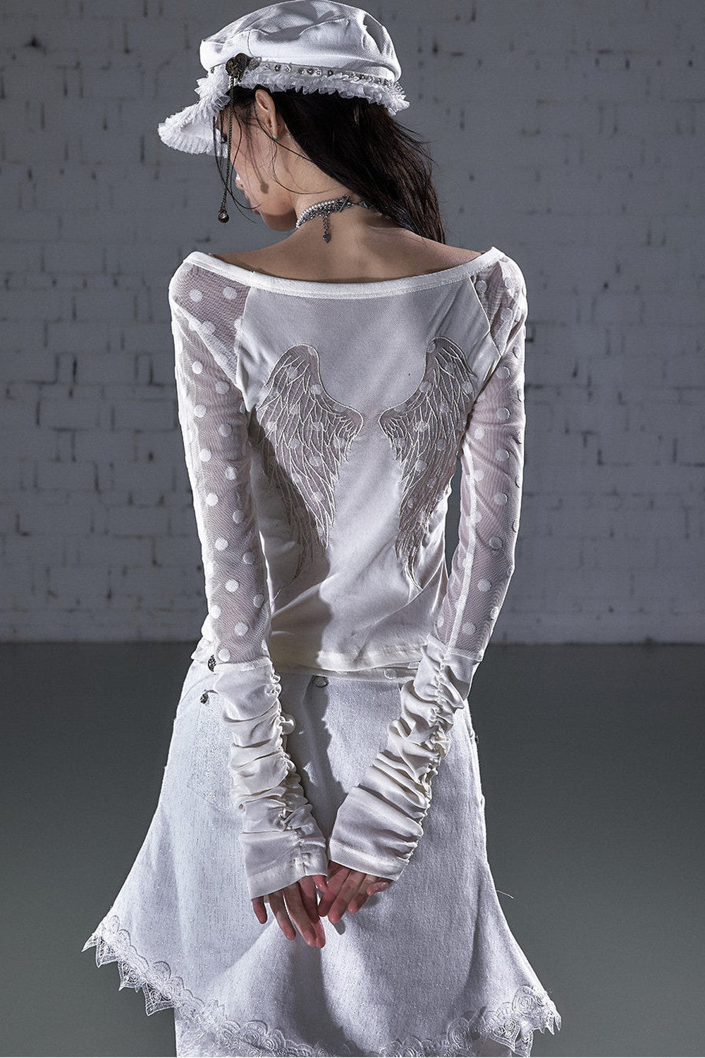 Baroque Flocked Wing Embroidered Blouse