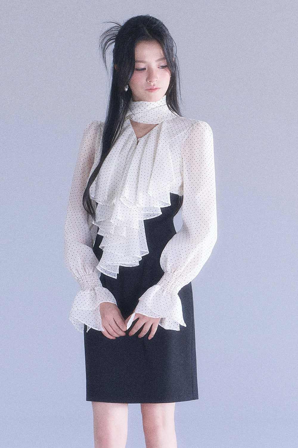 Polka High-Waisted Fishtail Dress
