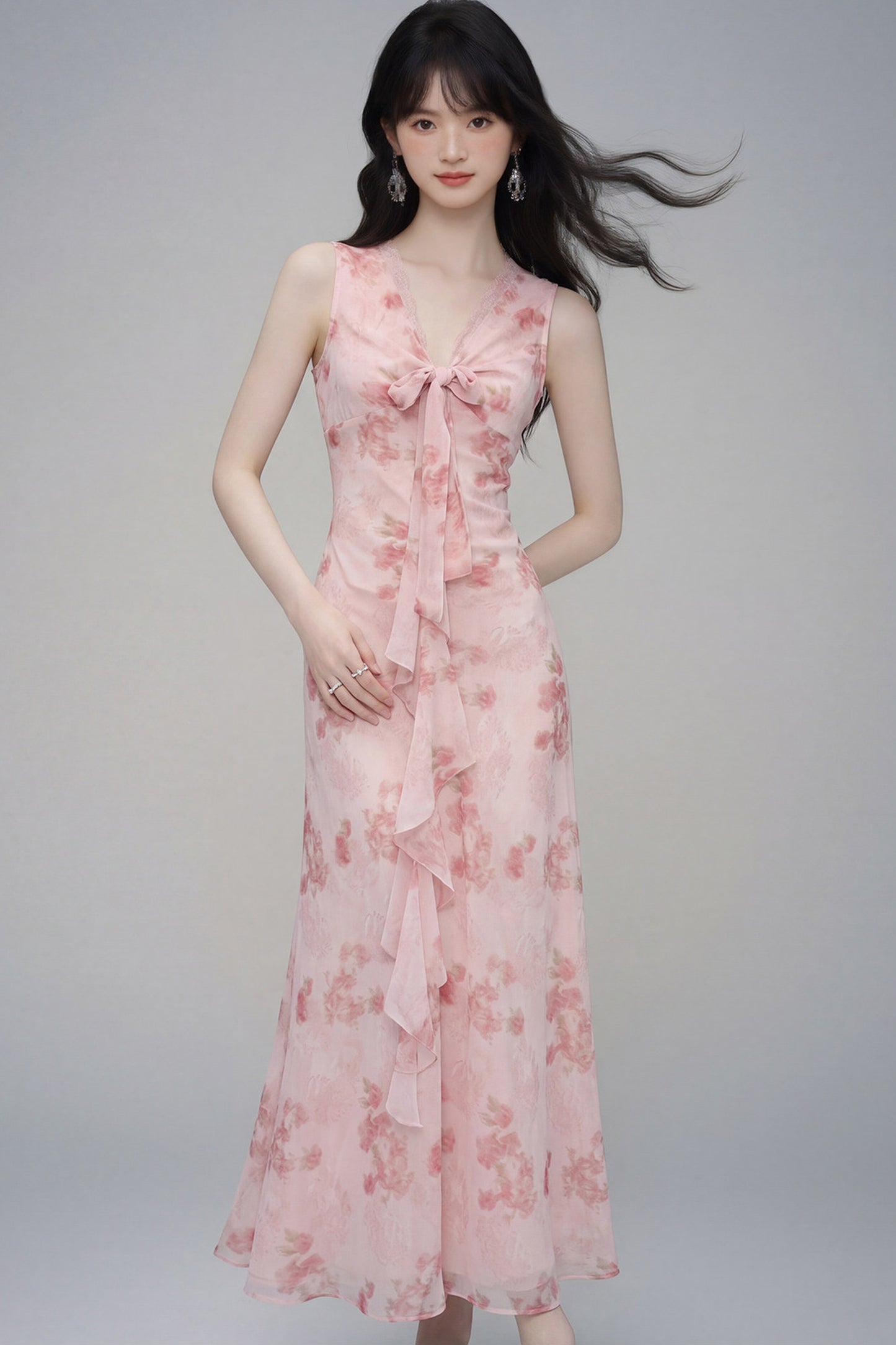 Pink Cherry Rose Floral Dress